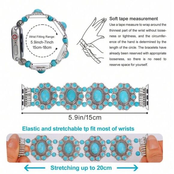 1pc Women Bohemian Style Blue Turquoise Alloy Strap - Picture 3 of 3